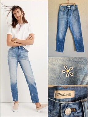 Madewell The Perfect Summer Jean Size 26 Embroidered daisies High Rise